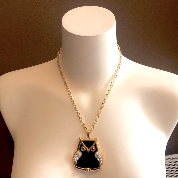 2 x $20‼️ OWL PENDANT / NECKLACE Gold and Black Embellished with Crystals - Picture 3 of 7
